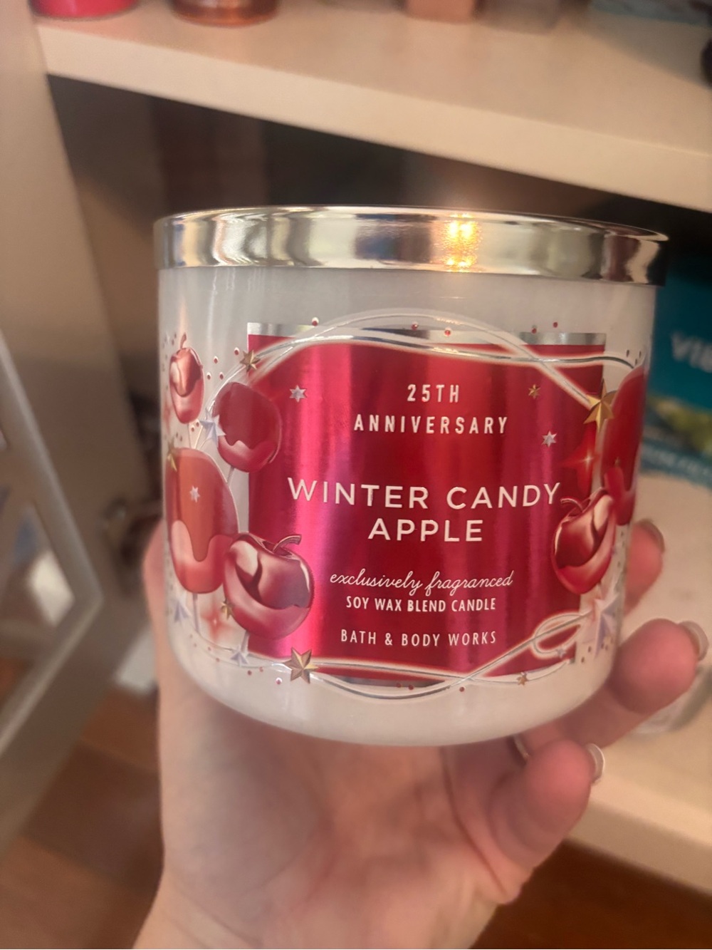 Bath & Body Works Winter Candy Apple Candle - Red, White, Silver